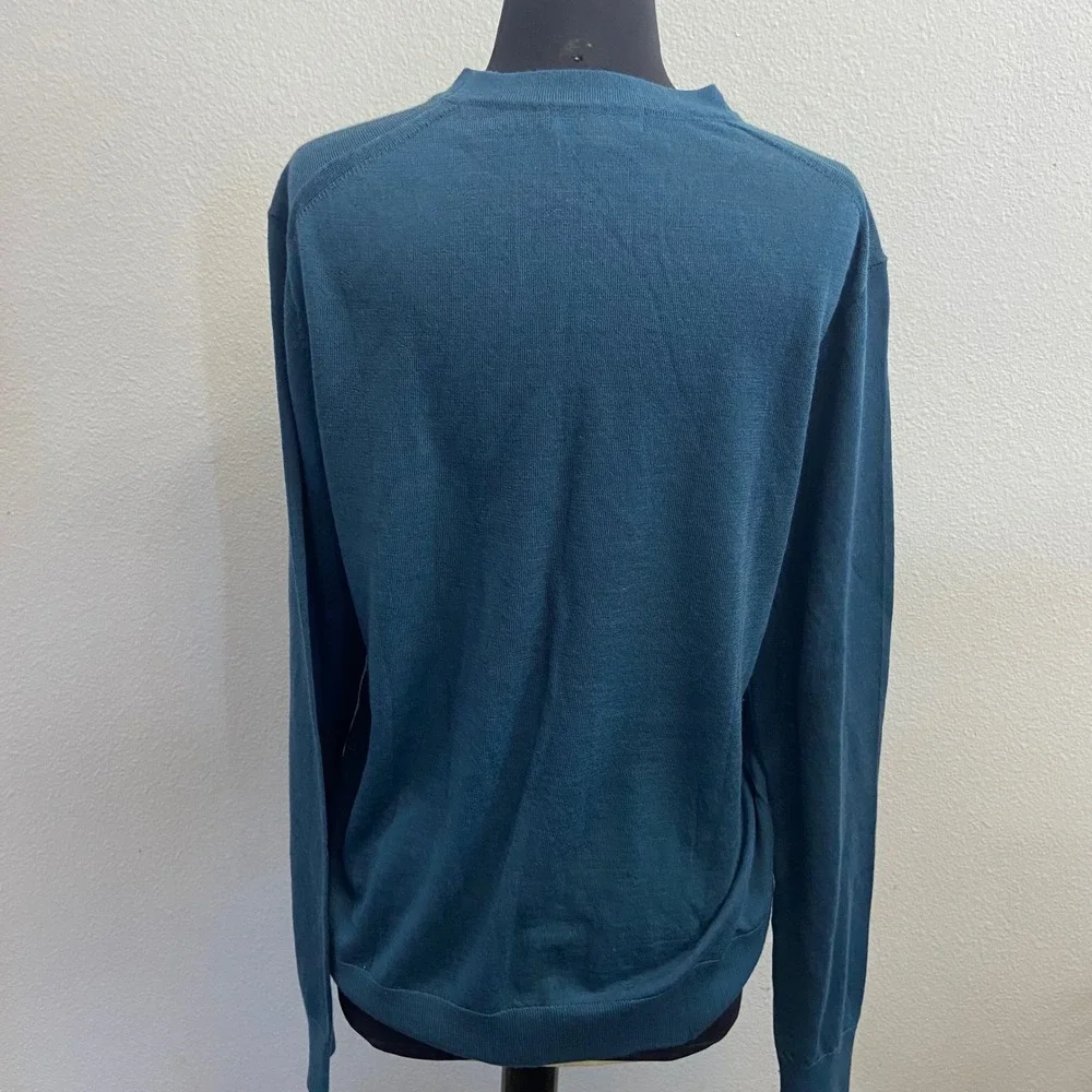 Banana Republic Men's Medium 100%‎ Merino Wool Sweater Blue Crew Neck READ